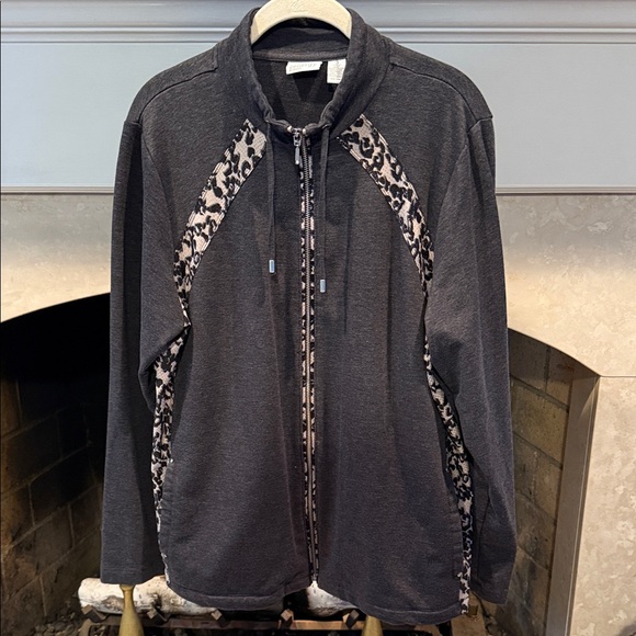 Chico's Black and Gray Jacket with Leopard Accents Size XL - Picture 1 of 4